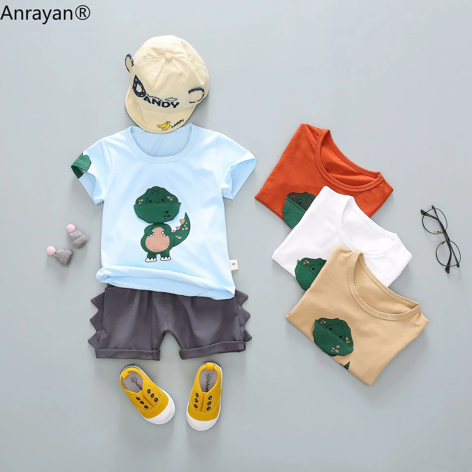 Летняя одежда для маленьких мальчиков и девочек Футболка с рисунком динозавра