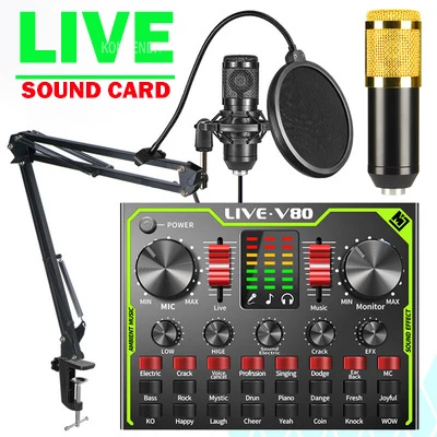 

Webcast Audio Mixer BM800 Condenser Microphone Live Sound Card Bluetooth USB Game DSP Recording Professional Streaming V80