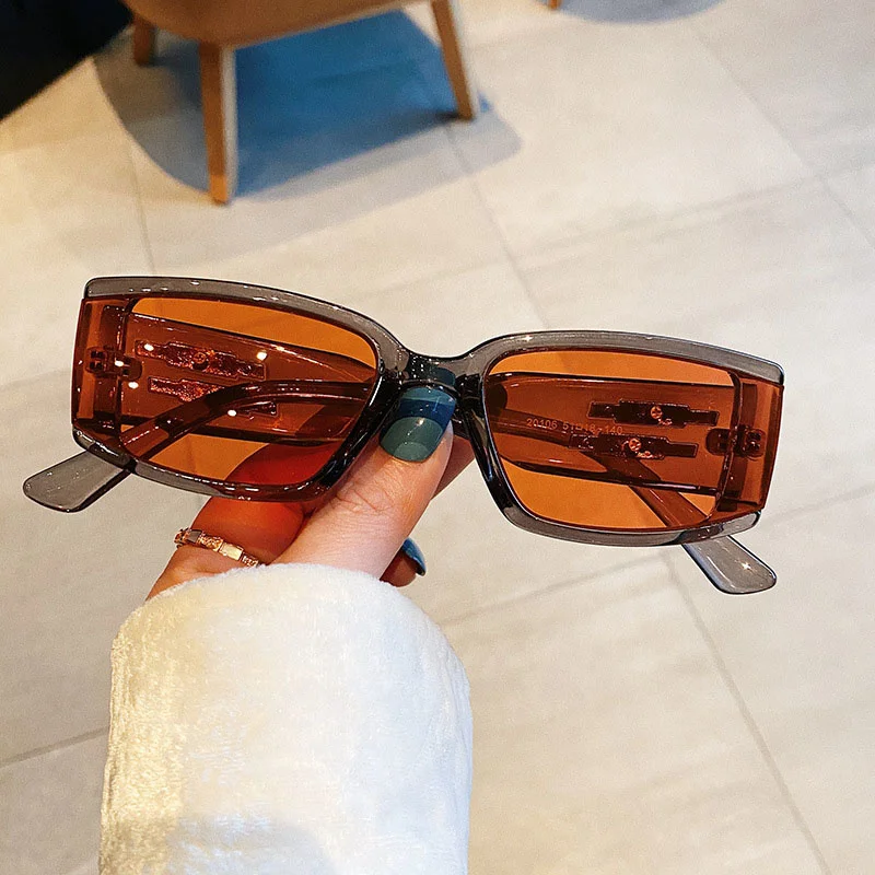 

Fashion Rectangle Sunglasses Women Vintage Colorful Eyewear Men Square Champagne Gray Sun Glasses Shades UV400