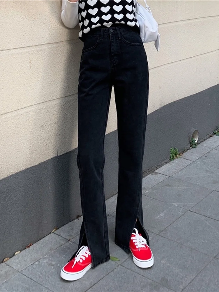 Женские джинсы с разрезом и высокой талией новинка 2021 прямые брюки на весну