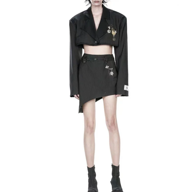 

Женский дизайнерский подиумный костюм, короткий Блейзер и асимметричная юбка, в стиле HIGH STREET, новинка 2021