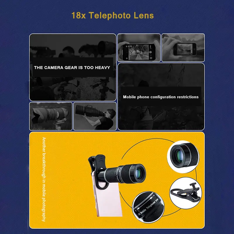 Телеобъектив с 18 кратным зумом монокулярный телескоп HD телефонная камера для
