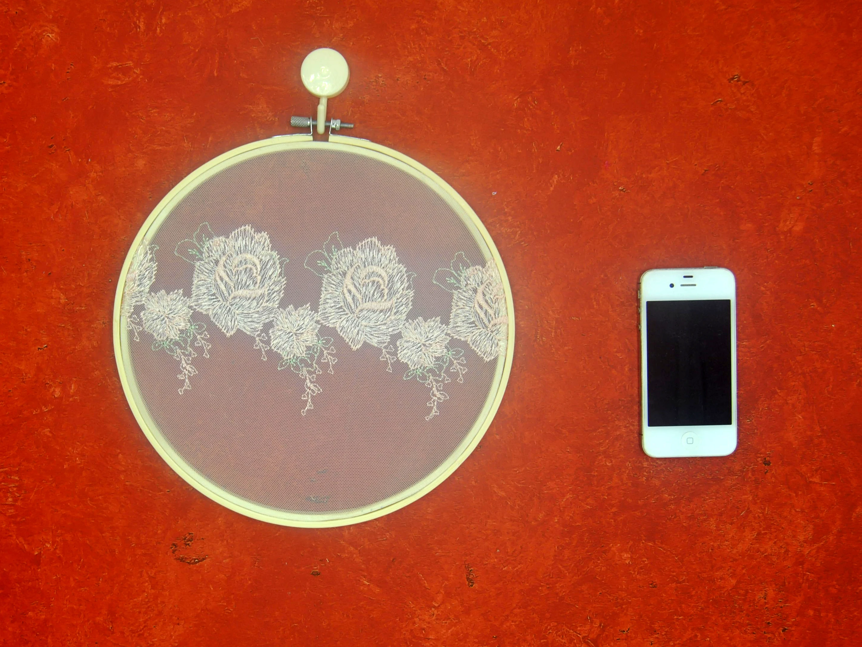 

Original design Nature Bamboo Round Wall hanging decorations flower embroidery laced No.BLZ02