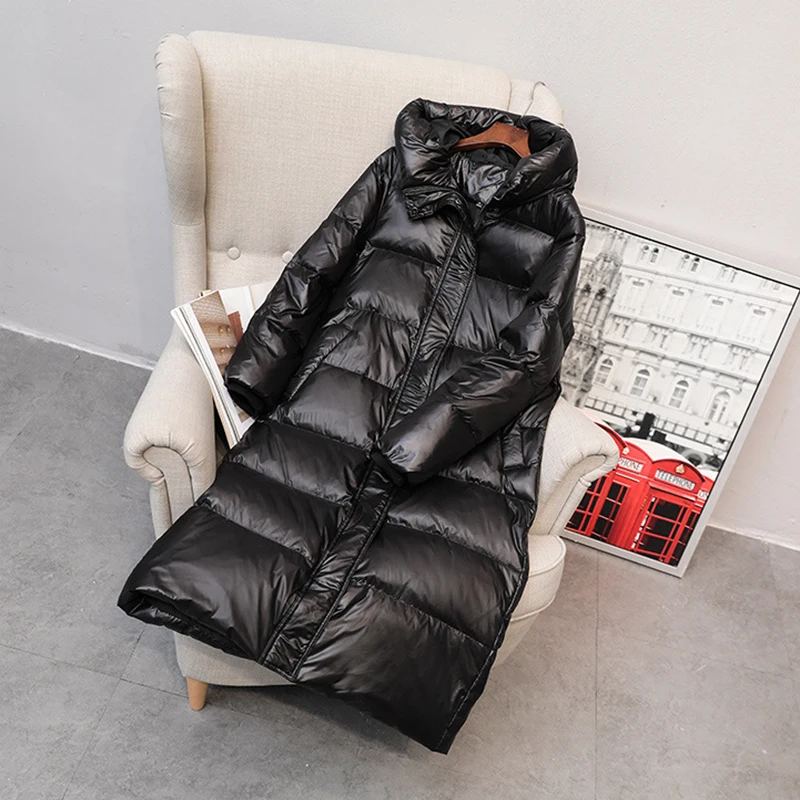 Пуховик женский длинный на белом утином пуху парка женская зимняя куртка длинное