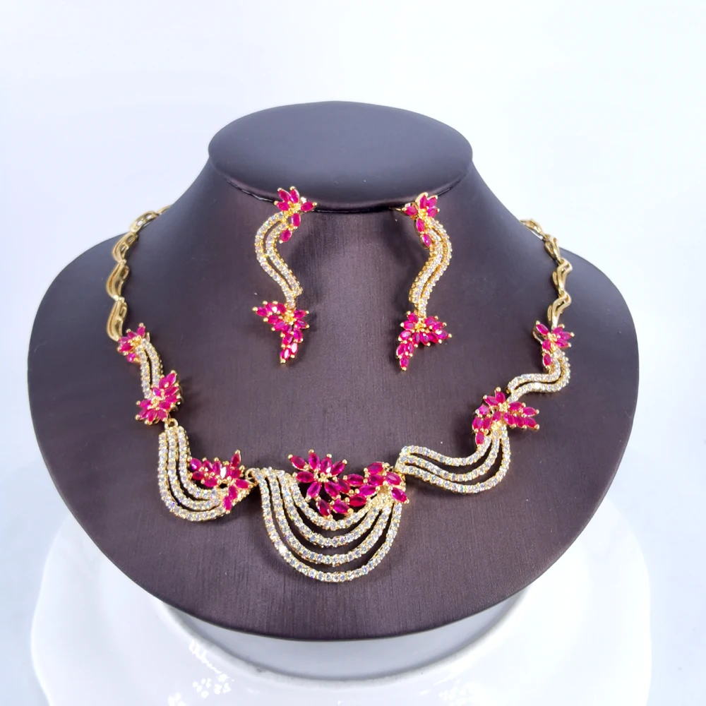 Новинка 2021 модное ожерелье с волнистыми серьгами в стиле ретро красным