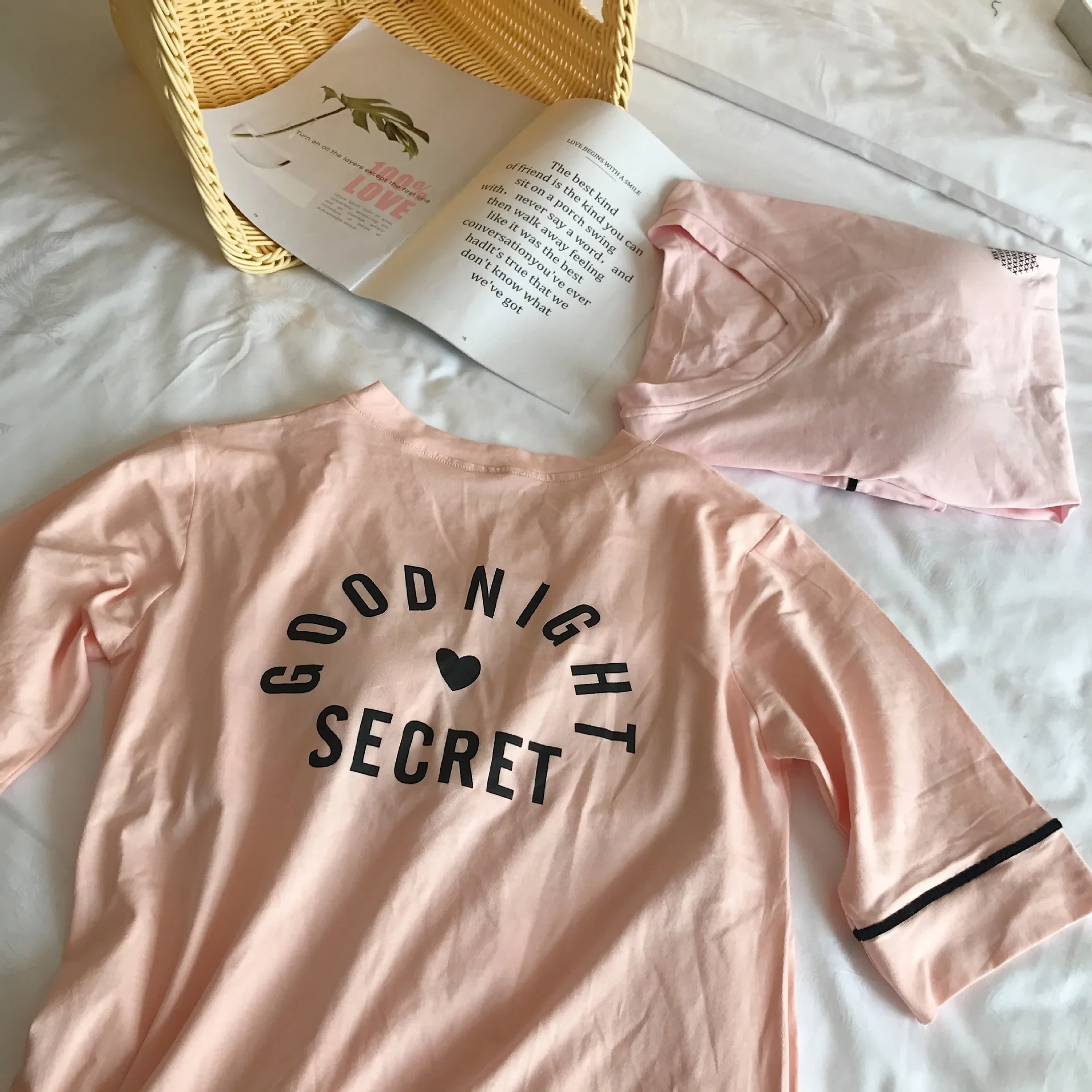 Women's Nightfress New Summer Short Sleeve Cotton Nightgown Simple Solid Color Printing Letter with Bra Pad Dress Detachable