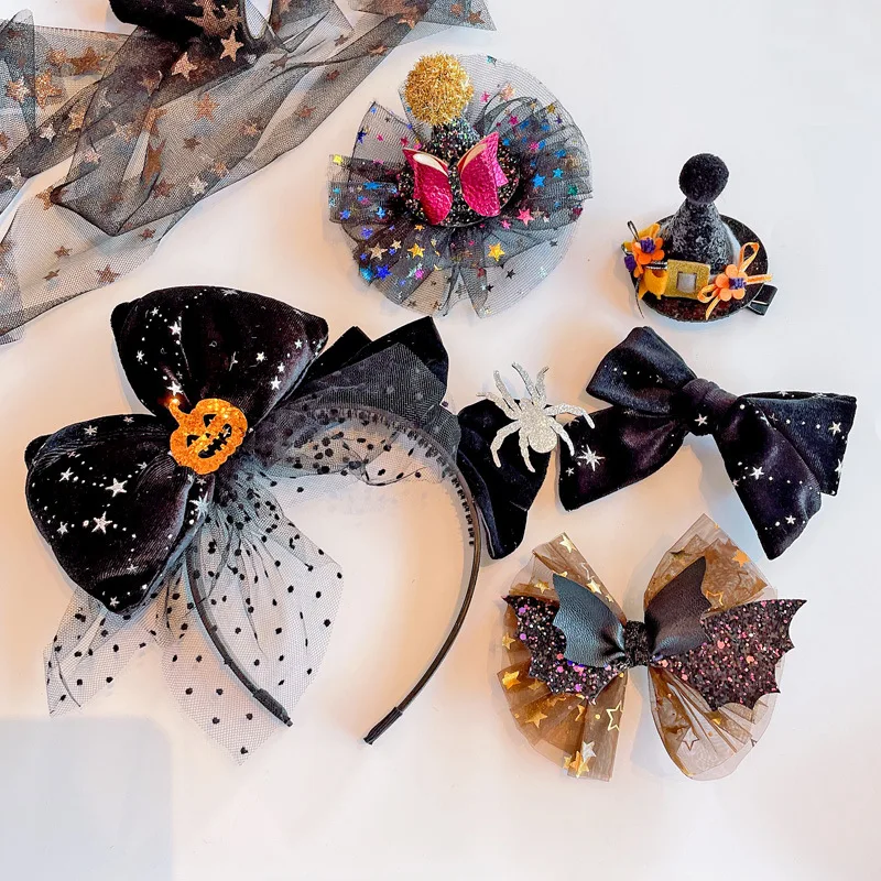 

10pcs Kids Girl Halloween Pumpkin Hair Hoop Headdress Ponytail Braid Bow Hairpin Dress Up Prop Decoration Accessories