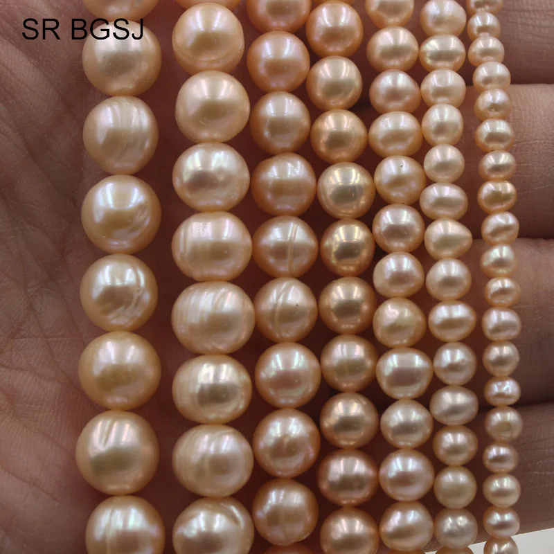 

Free Ship 4-11mm Nearly Round Natural Freshwater Pearl Jewelry DIY Beads Round Pink Pearls Strand 15"