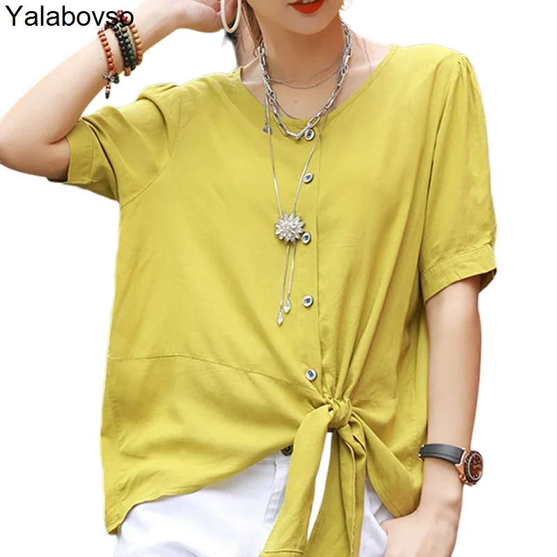

Ladies Shirts Cool Tops 2021 Summer Loose Styles Blouse With Button Solid Color Fashion Casual Clothing Female Yalabovso
