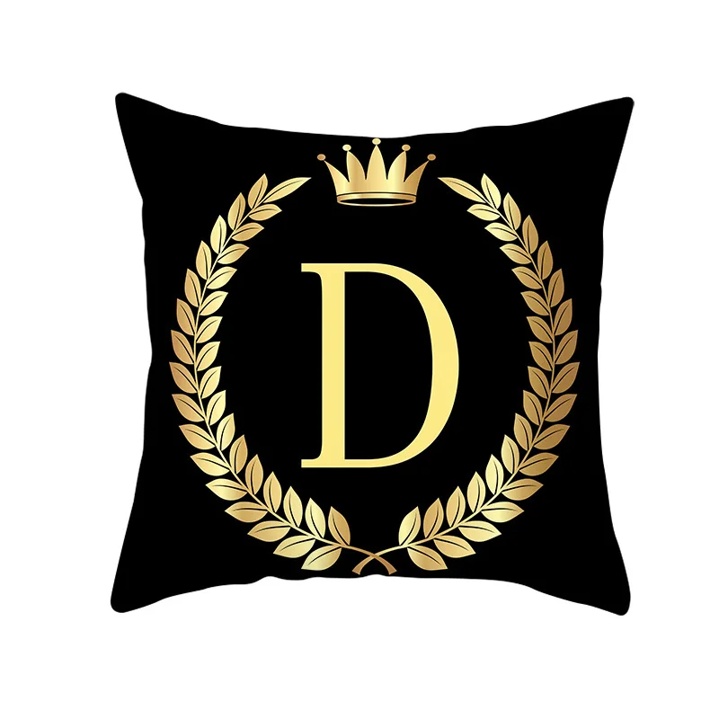 

45*45cm Black Golden Alphabet Letter Crown Cushion Cover Decorative Cushions for Sofa Home Decor Throw Pillowcase