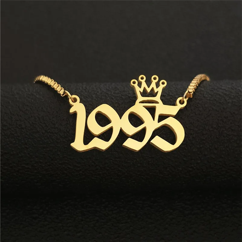 Gold 1995 Пользовательские Старый английский номер Цепочки и ожерелья Корона BFF ювелирные изделия из золота год 1991 1992 1993 1994 1995 1996 1997 1998 1999 2000 подарок на день рождения - Окраска металла: Gold 1995