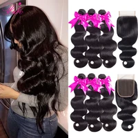 fabc hair brazilian hair weave bundles with closure pre plucked body wave human hair middle ratio non remy hair natural black