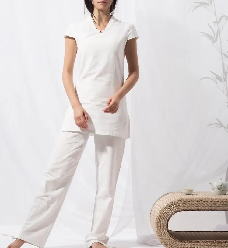 Женские весенне летние белые костюмы для йоги из хлопка и льна с вышивкой taiji zen