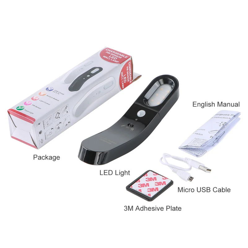 

Portable 6 LED Motion Sensor Wall Lamp PIR USB Rechargeable Night Light Wireless Emergency Flashlight
