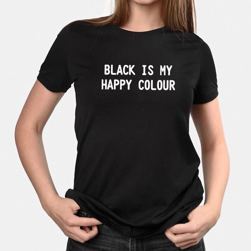 

Blackpink Clothes Black Is My Happy Colour Stylish Women's Clothing Vegan Tumblr Shirt Couple Oversized Tops Summer Undefined