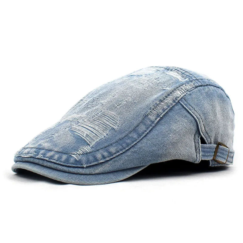 

Ditpossible 2021 New Retro Cotton Denim Beret Caps for Women Vintage Flat Top Cap Visors Hats for Men