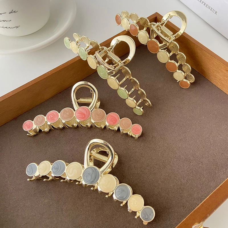 

New Metal Colorful Marble Elegant Hairpin For Women Girls Large Hair Claws Korean Horsetail Bath Shark Clip Hair Clips Headdress