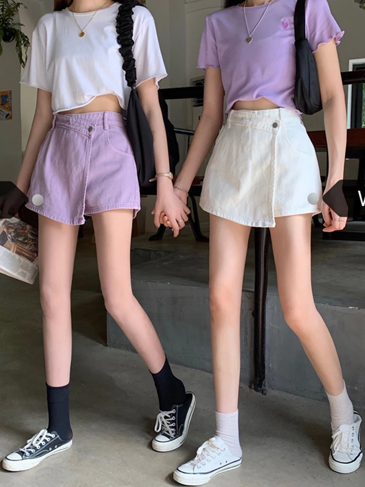 

Taille haute Denim Shorts jupes pour femmes Vintage A 248# ligne Shorts jean uni femme Denim Shorts