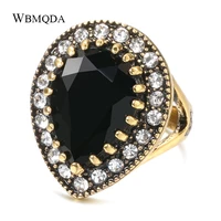 2020 boho big black stone ring antique gold mosaic crystal turkish jewelry vintage red wedding rings for women accessories