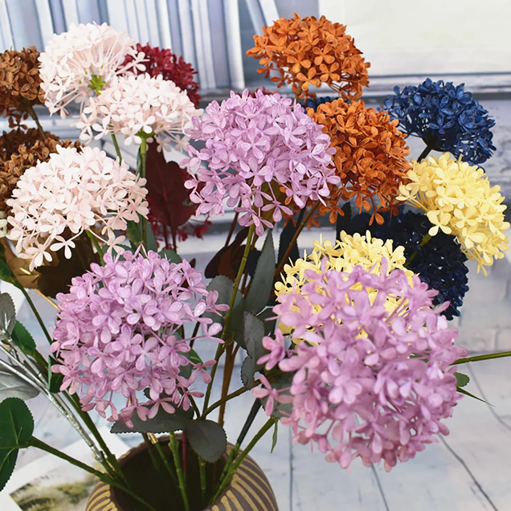 Искусственный цветок 3 головки гортензии дерево пластик снежок Одуванчик