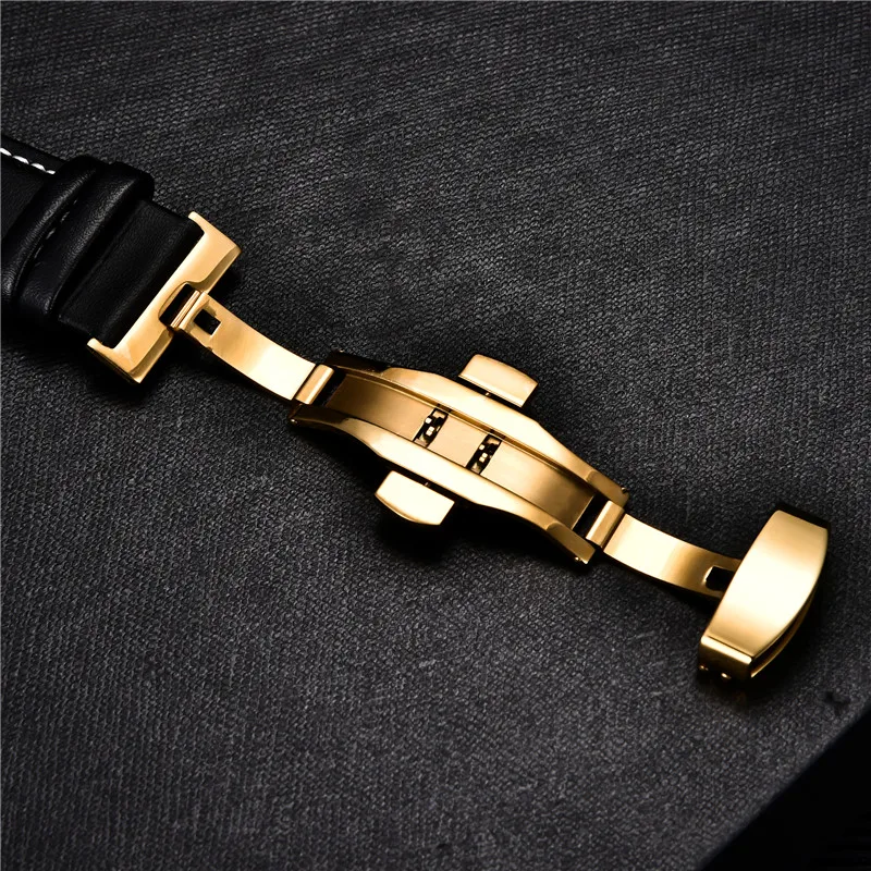 

Casual Calfskin Leather Watch Band Business Straps with Solid Automatic Butterfly Buckle Smooth Watchbands 18mm 20mm 22mm 24mm