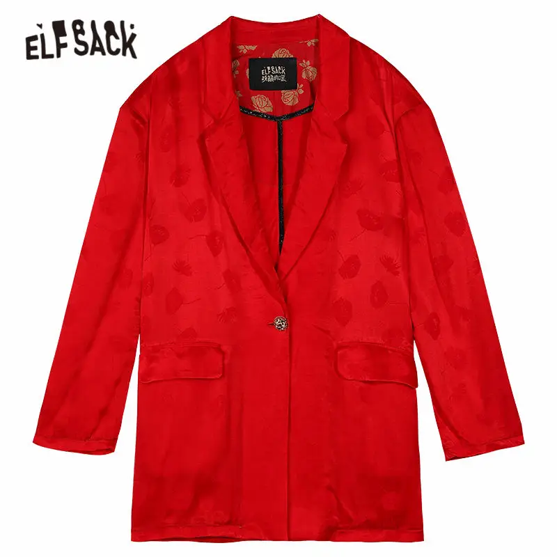 

ELFSACK Red Solid Single Breasted Chic Button Casual Blazer Women Jackets 2020 Autumn ELF Vintage Korean Ladeis Feminism Outwear