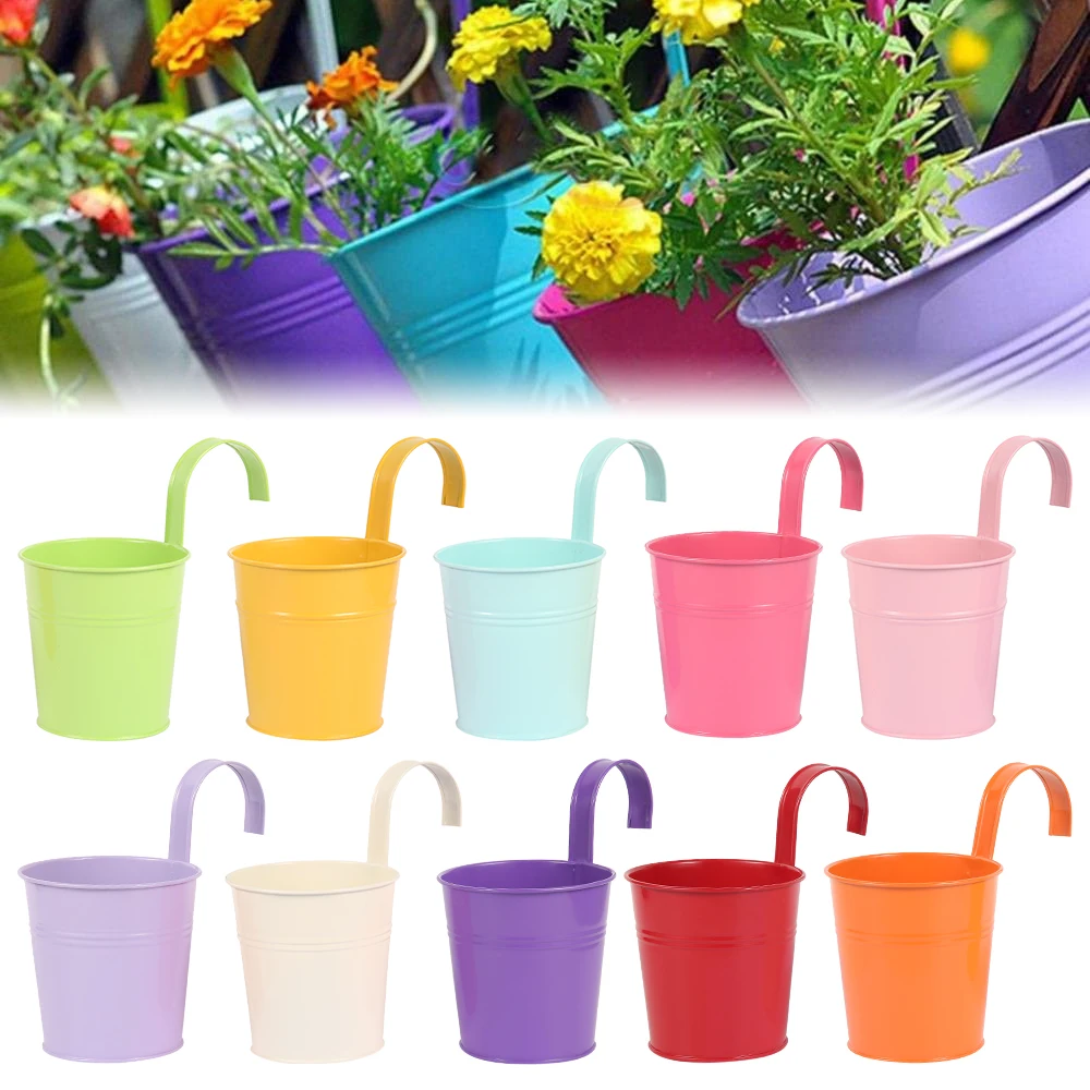 

10 Pcs Wall Hanging Flower Pots Home Garden Decoration Planters Outdoor Flower Bucket Garden Planter Pots Bucket Holder Basket