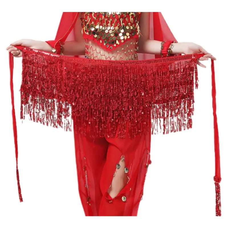

24BC Women Summer Beach Wrap Glitter Sequins Tassels Fringe Mini Skirt Belly Dance Hip Scarf Belt Performance Outfit Festival