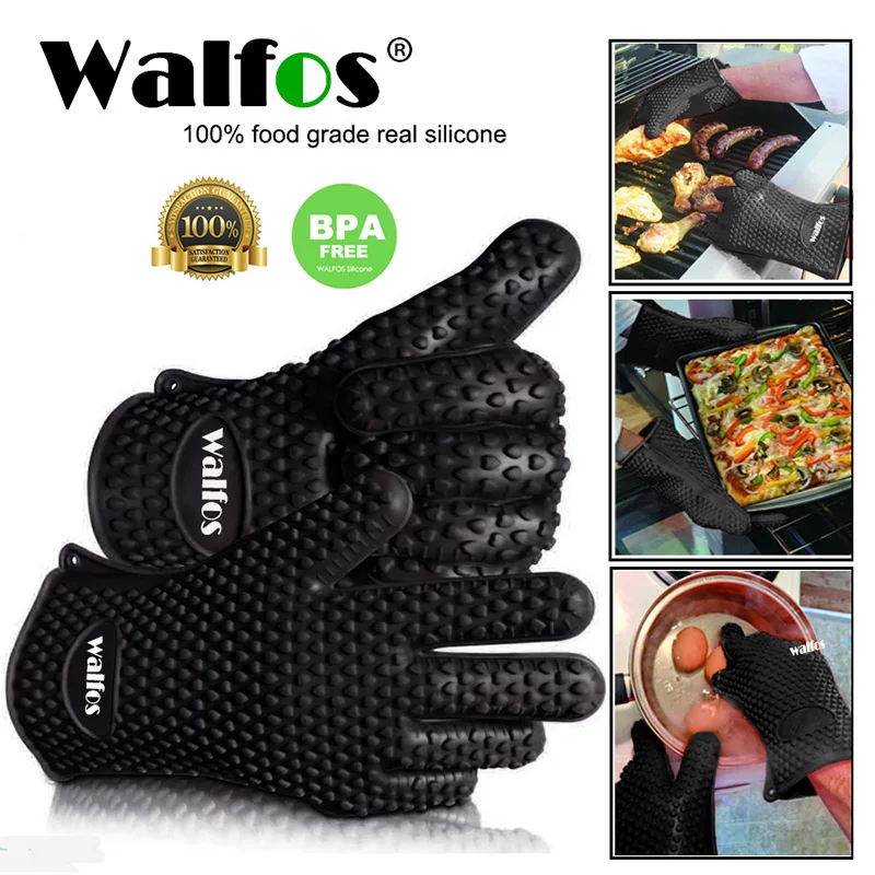 

WALFOS 1/2 Piece Food Grade Heat Resistant Silicone Kitchen Barbecue Oven Glove Cooking BBQ Grill Glove Oven Mitt Baking Glove