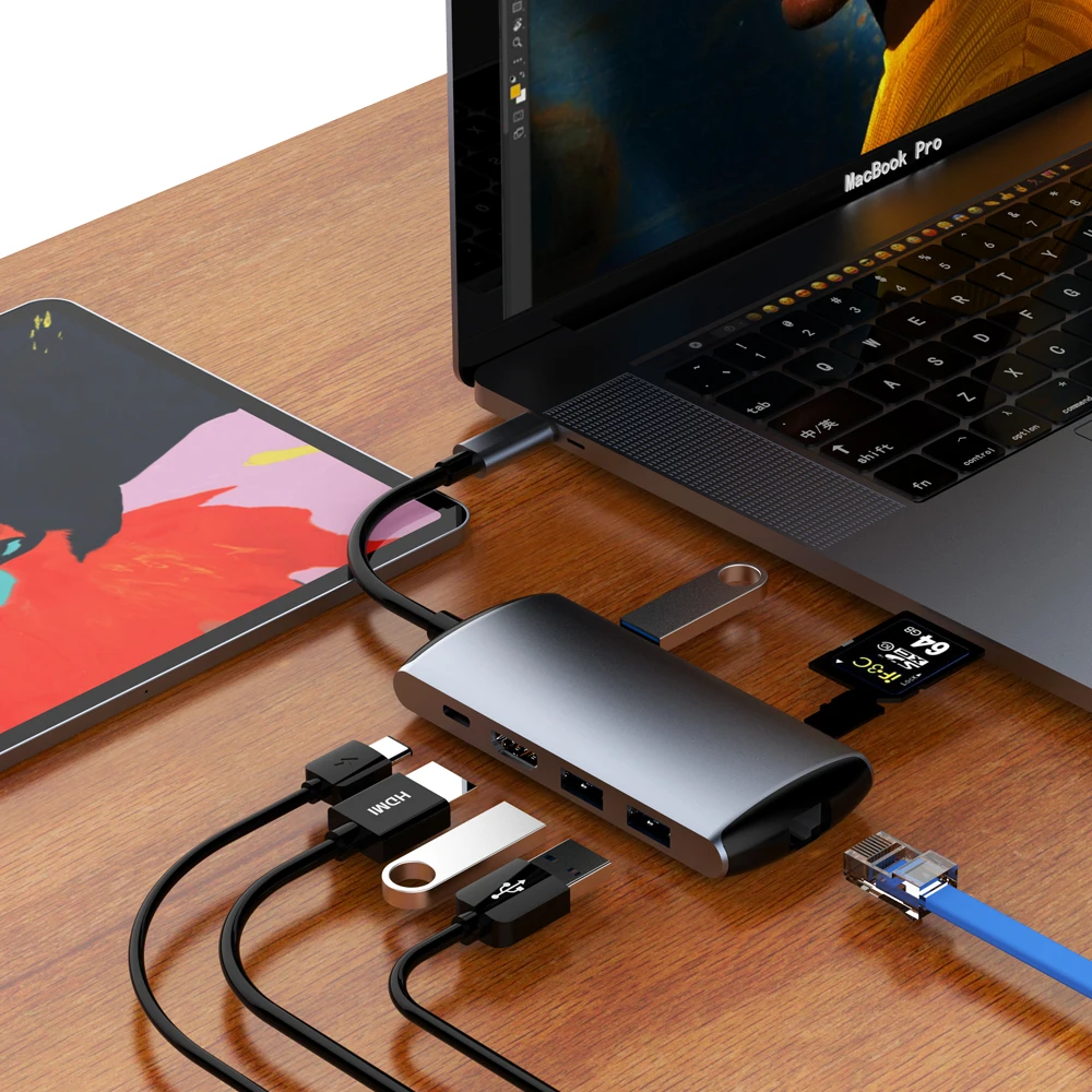 переходник usb type c хаб для макбука Rj45 Тип 2 шт./лот адаптер 3 типа Разветвитель к HDMI