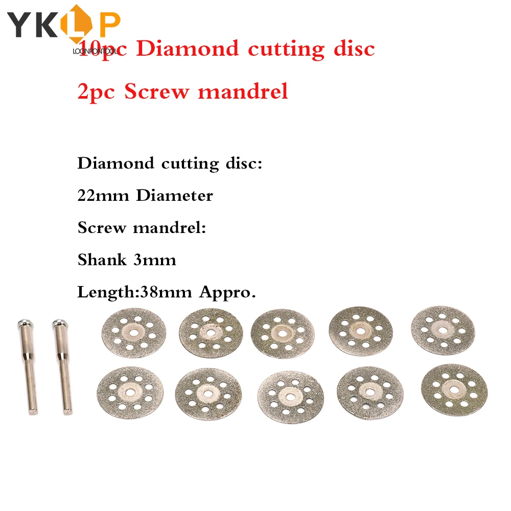 

10pcs/set 30mm Mini Diamond Saw Blade Silver Cutting Discs with 2pcs Mandrels Drill Bits for Rotary Tools Metal Stone Blade