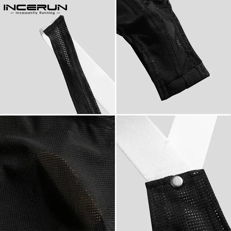INCERUN 2022 New Men Splicing Onesies Comfortable Homewear  Sexy Casual Male All-match Breathable Mesh Sleeveless Bodysuit S-5XL