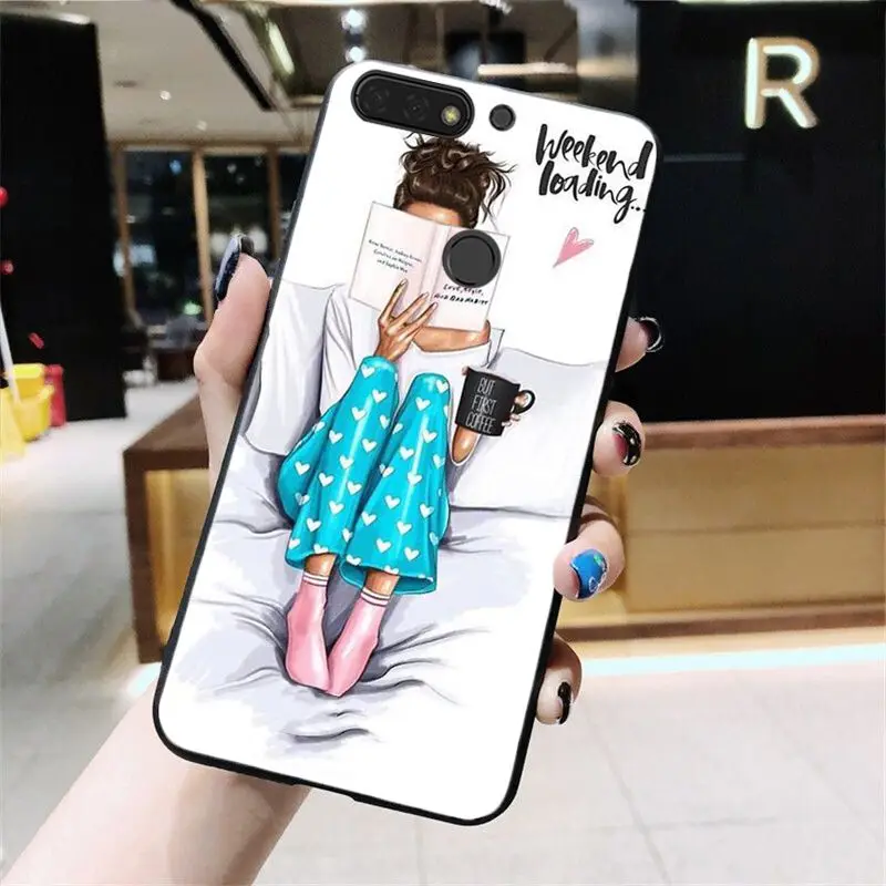Yinuoda OK but First Coffee Girl Boss Phone Case for Huawei Honor 8A 8X 9 10 20 Lite 7A 5A 7C 10i 9X pro Play 8C | Мобильные
