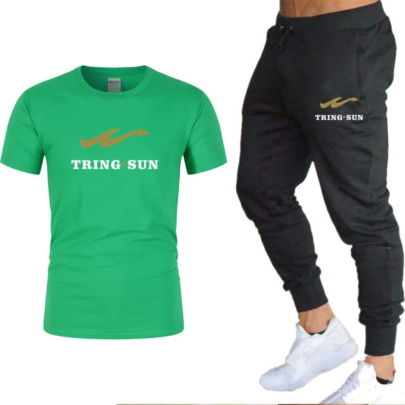 

2021 fashion casual sportswear summer letter printing short-sleeved suit men's jogging fitness suit T-shirt + pants 2-piece set