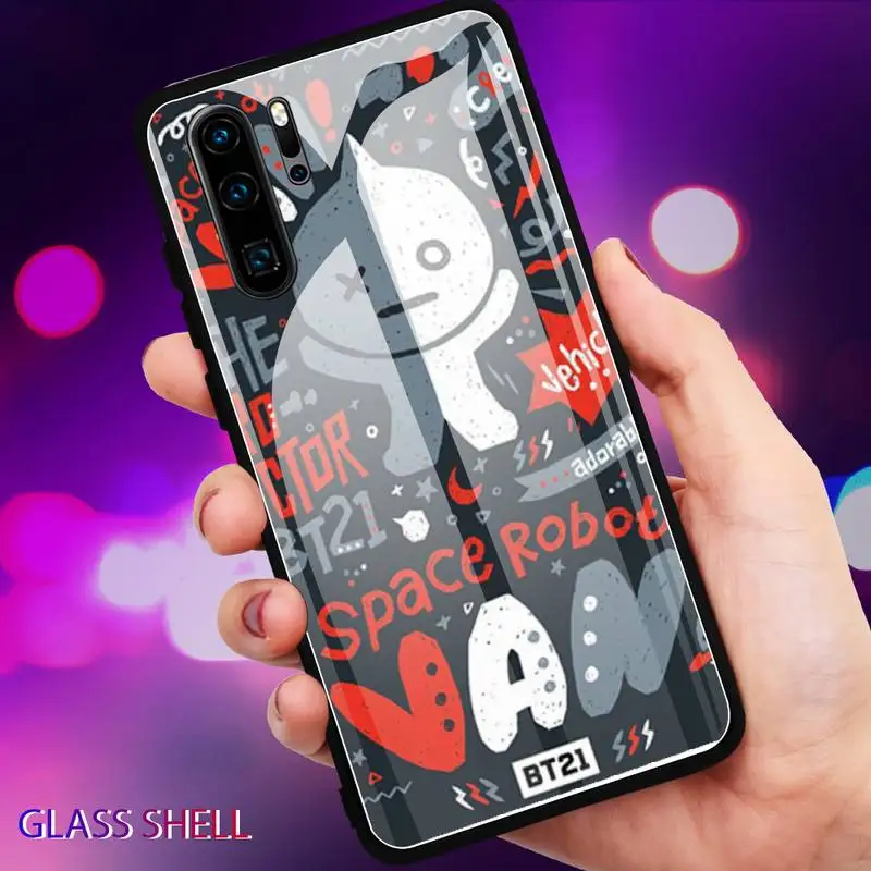 

Luxury cute cartoon BT21 Phone Case For Huawei P9 10Plus 20PRO P30 Lite Back Cover Tempered Glass Cases For NOVA 3E Series