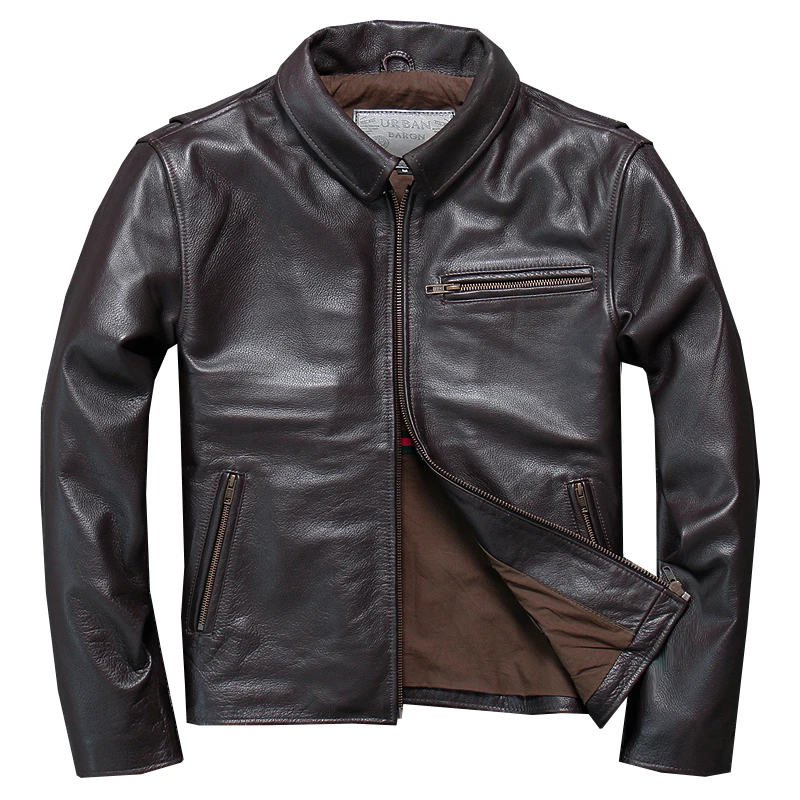 

Men's Soft Cowhide Brand 2020 Designer Genuine Leather Jacket Male High Quality Motorcycle Vinatge Business Zipper Coat