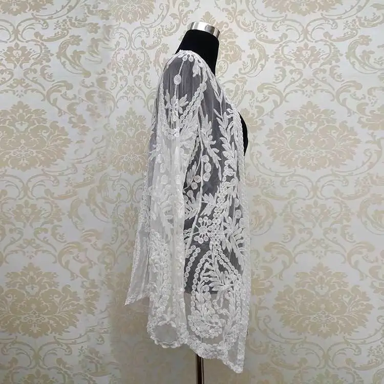 

Pure cotton sexy lace shirt all-match long-sleeved embroidered vest beachwear bikini sunscreen jacket