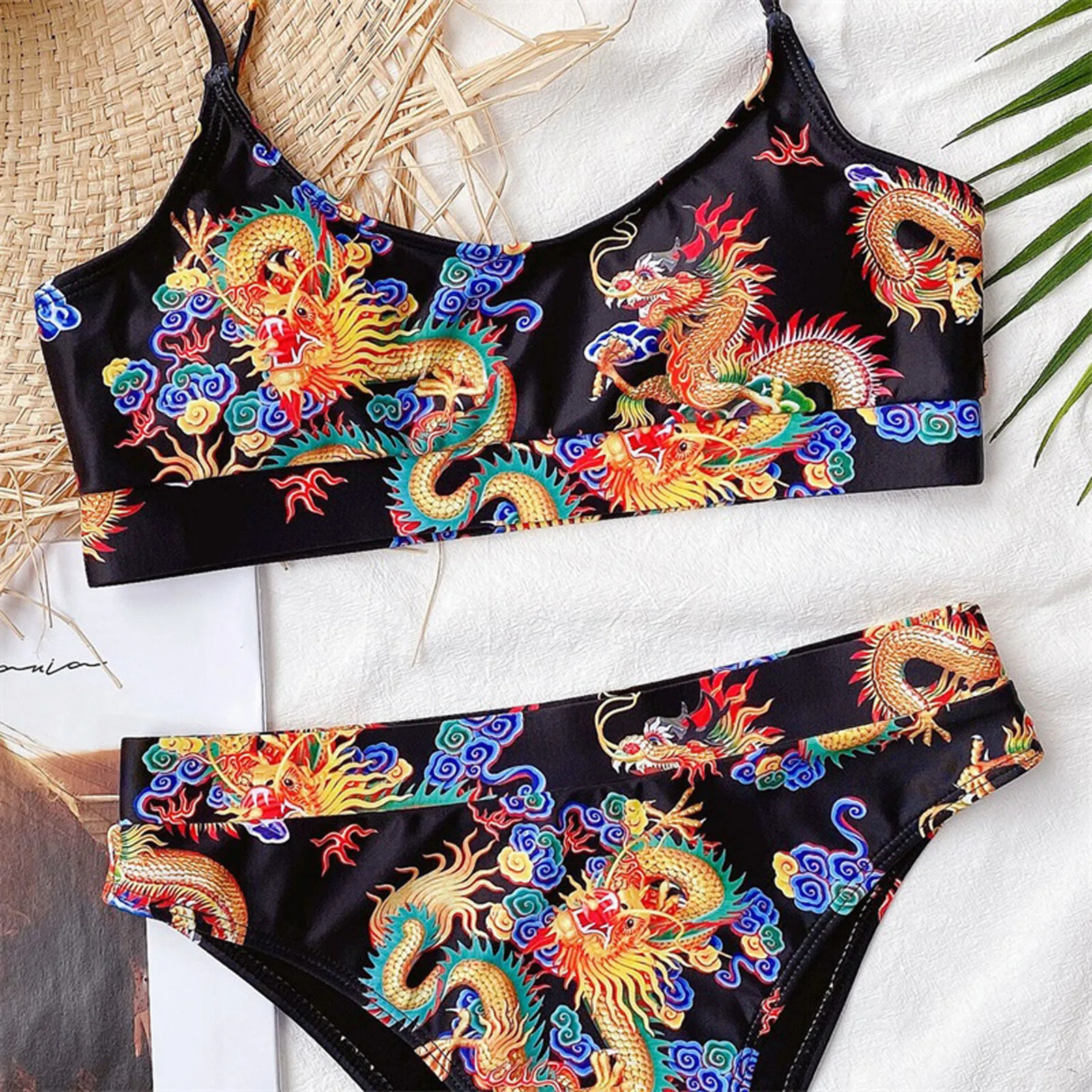 

SAGACE Ladies sexy dragon print bikini swimsuit Women Sexy Solid Bikini Set Push-Up Padded Swimwear Bathing Swimsuit Beachwear