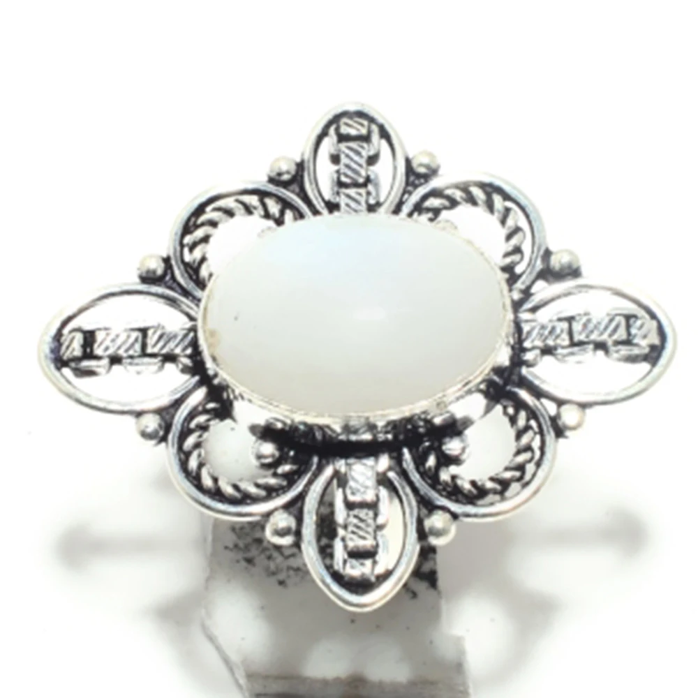 Подлинное Радужное кольцо с лунным камнем серебряное покрытие над медью ручная