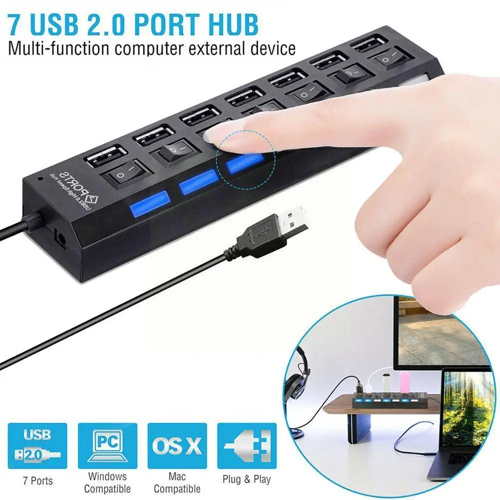 

Kebidu 4/7 Port USB HUB Multi USB 2.0 Splitter 480 Mbps Switch High Adapter On/off Speed Converter With for MAC PC Notebook A2L0