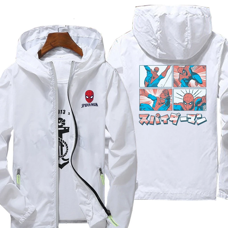 

Disney Marvel Spiderman Jacket Street Print Casual Zipper Breathable Drying Fashion Skin Windbreaker Clothes Graphic Reflective