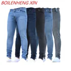 2021 джинсы, мужские однотонные джинсы из хлопка, винтажные стираемые брюки-карандаш, рабочие брюки, брюки, размер товара, облегающие Стрейчевые хлопковые джинсы