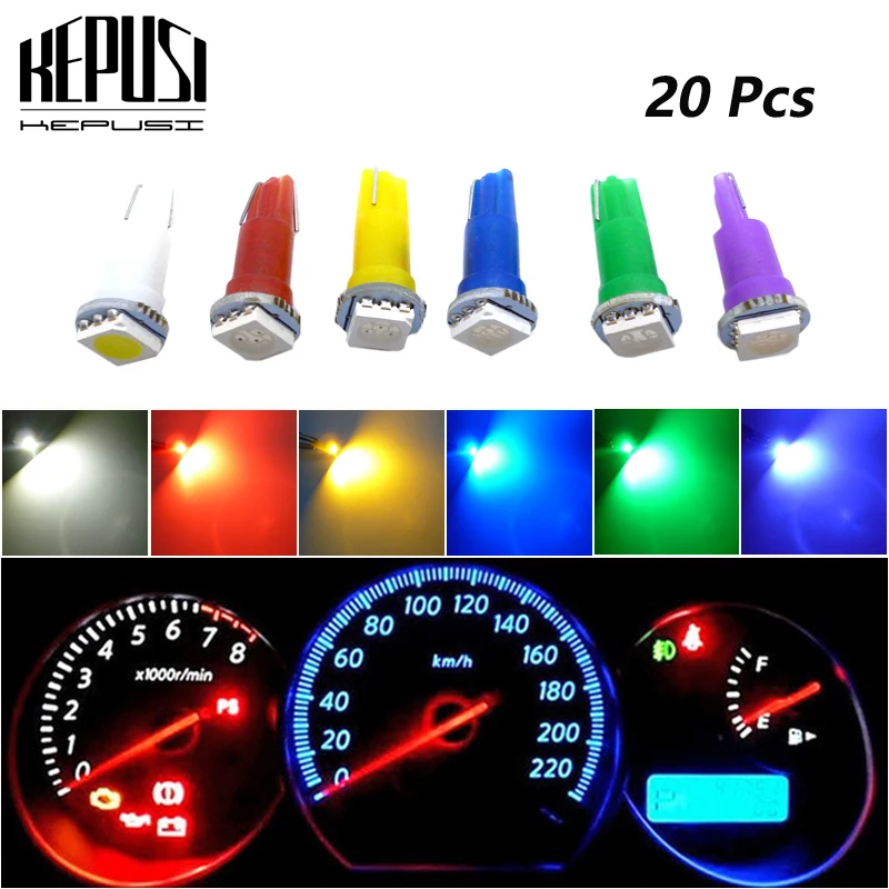 

20 шт., Автомобильные светодиодные лампы T5 5050 1SMD