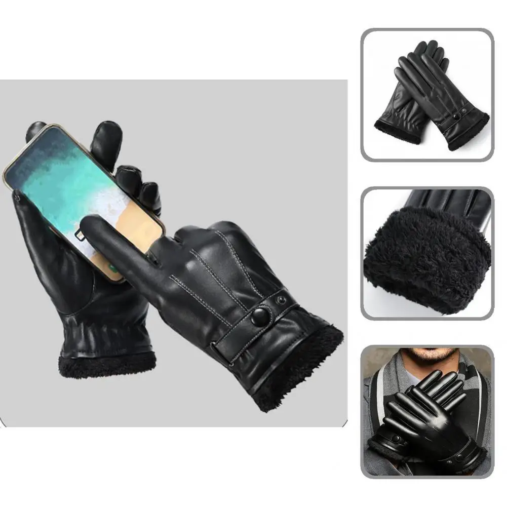 

Buttons Two Pcs/Set Stylish Faux Leather Portable Winter Gloves Breathable Outdoor Mittens Waterproof for Travel