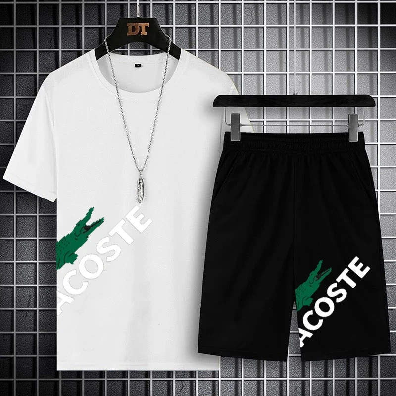 

Summer men's short-sleeved shorts suit mesh O-neck sportswear brand running fitness suit new T-shirt training suit