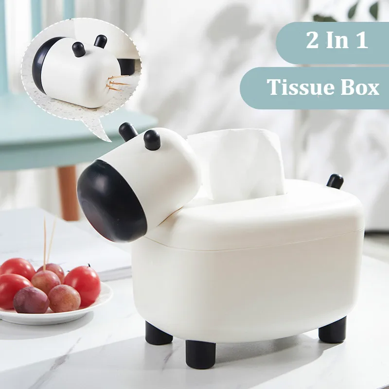 

2 In 1 Tissue Box Sheep Shape Paper Towel Dispenser Toothpick Holder Wipe Case Container Napkin Holder Box for Car Home Decor