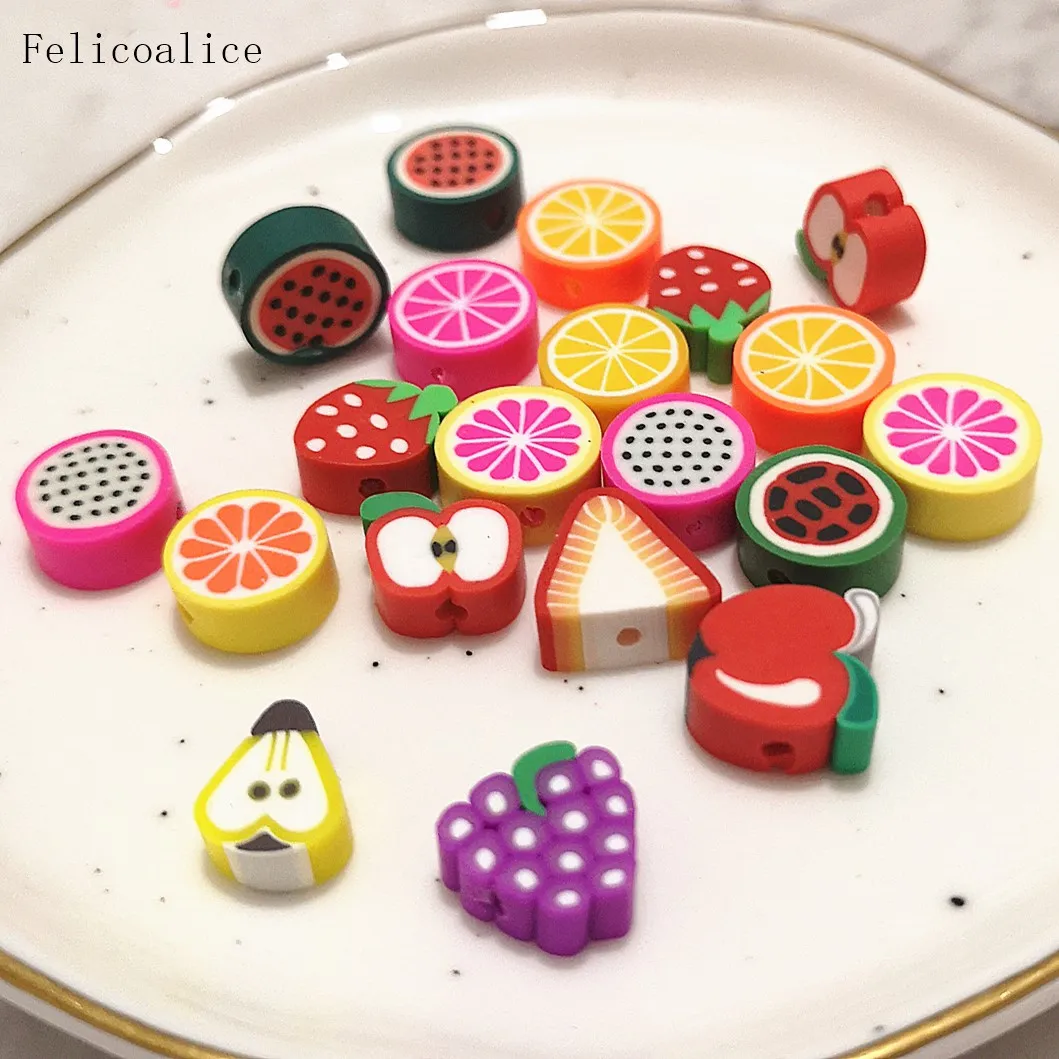 

40pcs/Lot 10mm Mixed Colors Fruits Shape Clay Spacer Beads Polymer Clay Beads For Jewelry Making DIY Handmade Accessories
