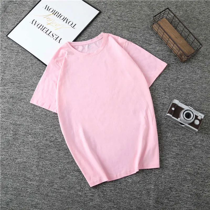 Solid color-pink Летняя Новинка года; футболка принцессы в стиле Харадзюку; футболка в стиле панк с круглым вырезом и эстетическим принтом; Повседневная Уличная одежда с короткими рукавами; женский топ - Цвет: Solid color-pink