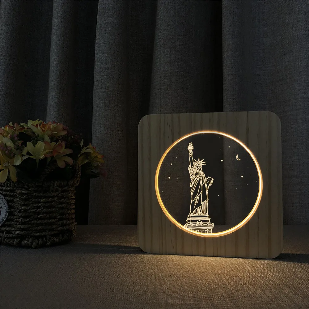 

Statue of Liberty Building 3D LED Arylic Night Lamp Table Light Switch Control Carving Lamp for Children's Room Decoration