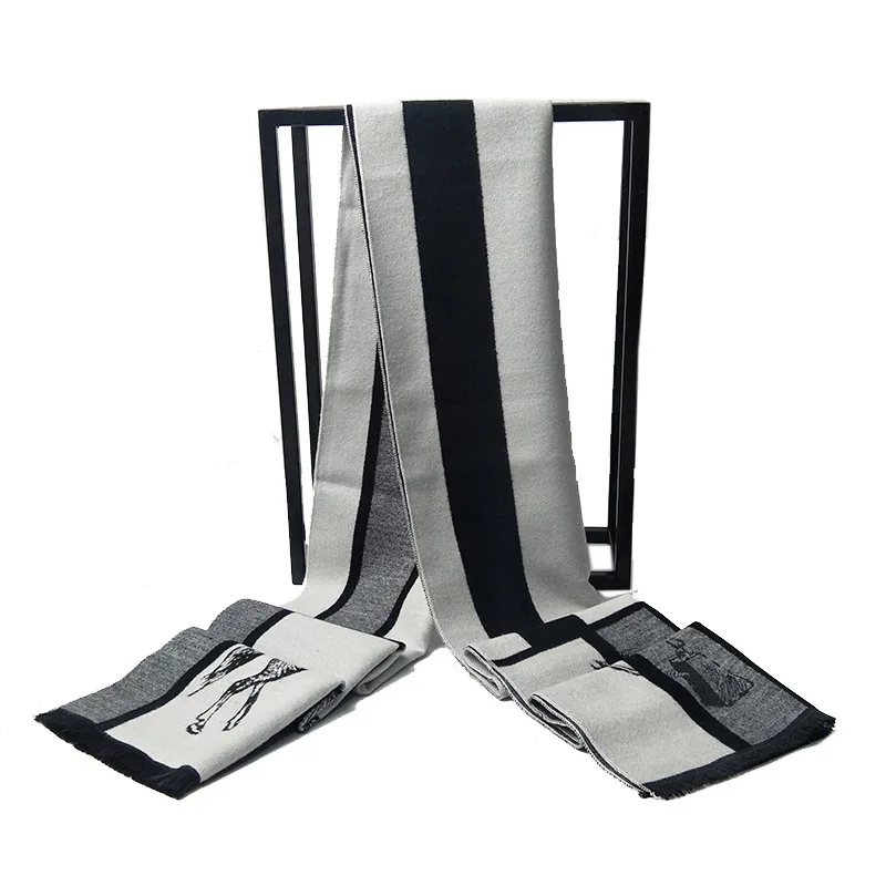 Разноцветный зимний шарф из искусственного кашемира мужской длинный